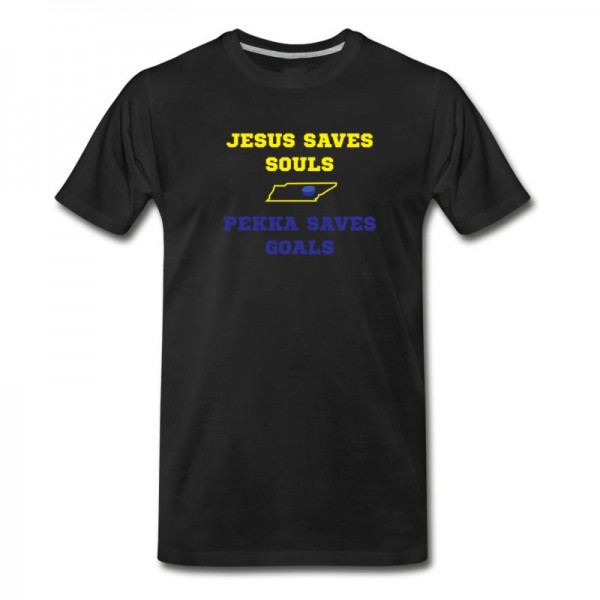 Men's Jesus Save Souls Pekka Saves Goals Cool Hockey Fan Gift T-Shirt - Black