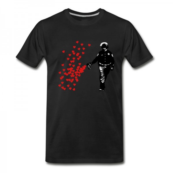 Men's Stencil Police - Street Art Pepper Spray Cop heart T-Shirt