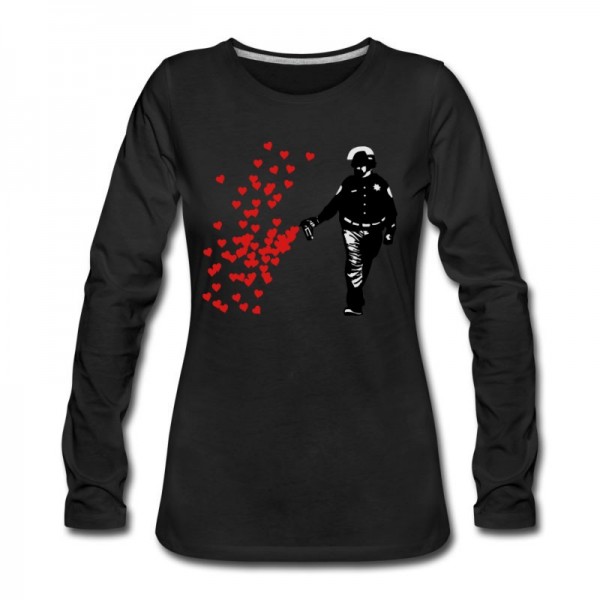 Women's Stencil Police - Street Art Pepper Spray Cop heart Long T-Shirt