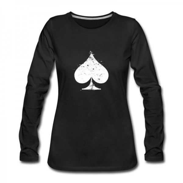 Women's White Used Ace of Spade Long T-Shirt